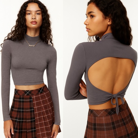 Aritzia Sweaters - Aritzia Sunday Best Ellie Sweater Grey Womens Sz XS Mock Neck Open Back Knit Top